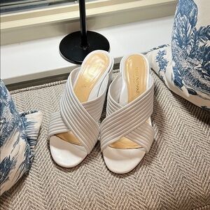 Marion Parke  White Crisscross Mules size 7 or 37 like new